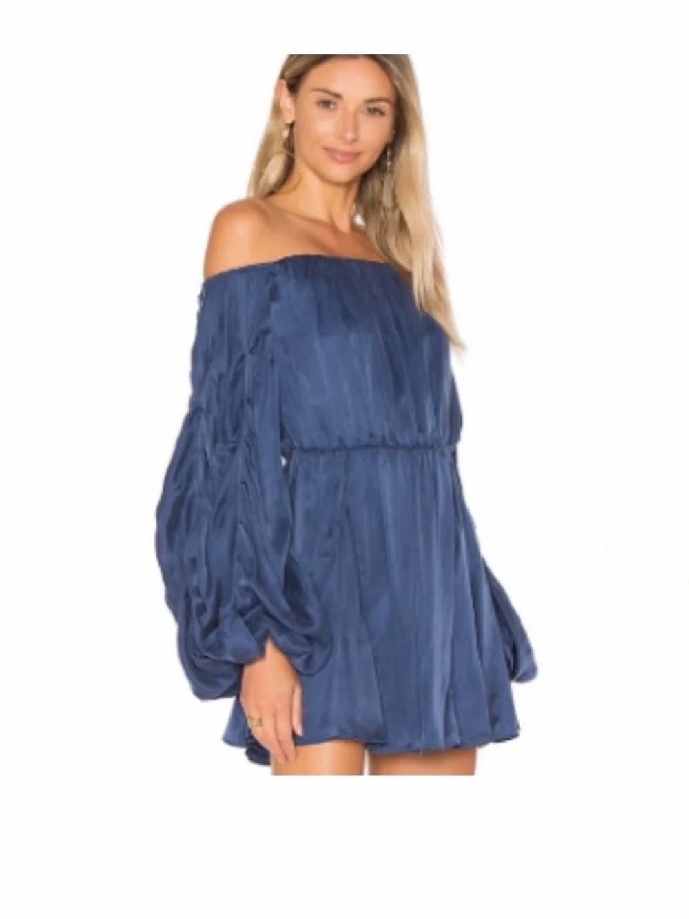 Lovers and friends Off-Shoulder Navy Mini Dress with Balloon Sleeves- XS